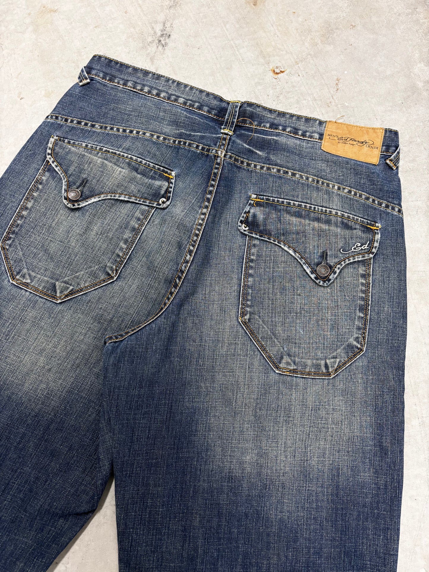 VINTAGE ED HARDY DENIM JORTS (36")